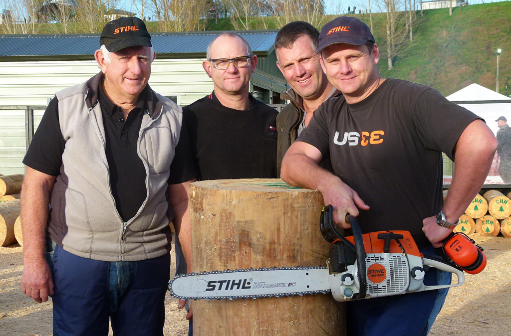 A Family Affair- from left Brian Trow with his sons Rex, Lance and Wayne before the Stihl and Waikato Draught Chainsaw Carving Competition