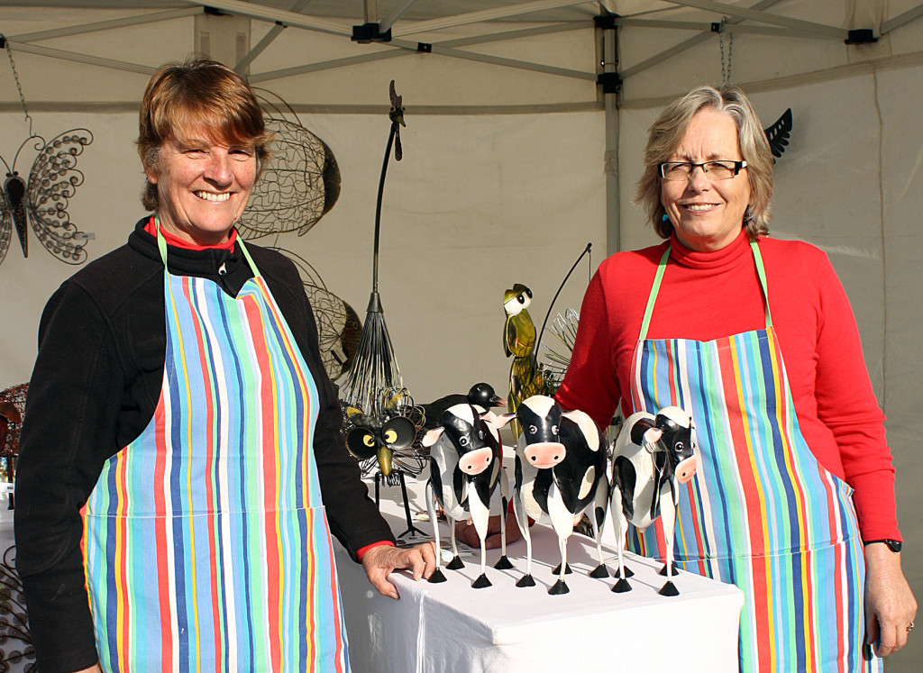 OutDeco owners Rae Hooper and Dawn MacLean show their quirky outdoor ornaments