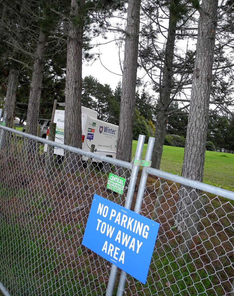 The satellite trailer which had to be located on the golf course on the other side of the pine trees gives internet access to Wintec journalism students