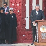 Kuia sing at Turangawaewae marae after an address from Maori King Tuheitia (right) at the fifth Koroneihana (coronation) on Sunday.
