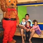 Chris Young with Hayley, Lochy and Campbell are delighted with their new playhouse