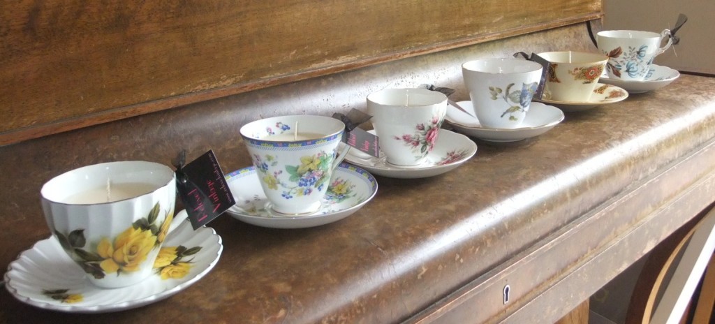 Candlestick maker: Vintage teacup candles from Reloved Vintage. 