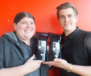 Full of beans: Micah and Finn Puklowski think their brand of coffee beans will go well with the chocolate in their imported sweet store. 