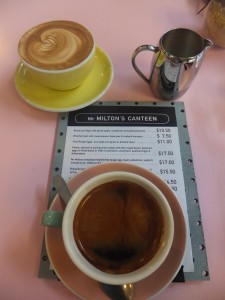 Flat white and long black from Mr Milton's