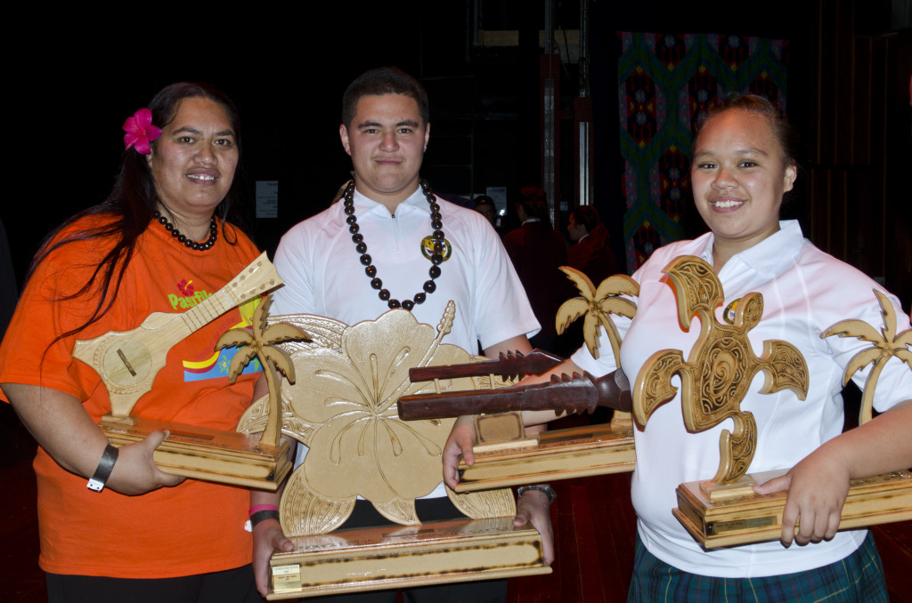Proud winners: from left, Teacher Teokotai Tarai, Students Duane Turia and Maggie Mataiti. Photo: Trina Edwards