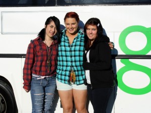 From L to R: Lee Paton, Eden Ritchie and Skyla Smith all caught the bus Wednesday morning to Fieldays.