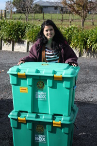 Wintec Student, Karina Yanez with a ShelterBox kit. Photo: Supplied.