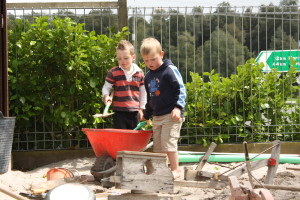 SANDPIT FUN: Boston Hall (left) Calan Diprose. Photo: Daniel Whitfield