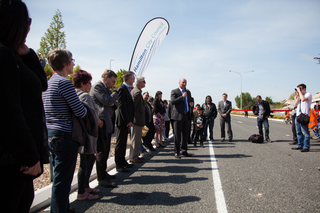 MP David Bennett talks to the crowd at the Ring Road ceremony. Photo:Shannon Rolfe