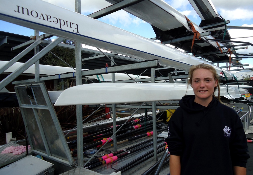 Ashlea Quirk of Napier Girls’ High, before weighing her boat, Endeavour.