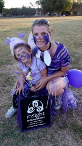 <b>WIND DOWN:</b> Team Purple People wind down and enjoy their goody bags. Left to right: Riley, Jen Ward