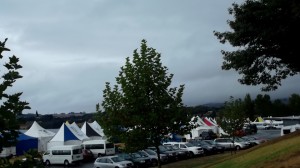 <b>DOWNPOUR:</b> Students hide out in tents, from the rain.