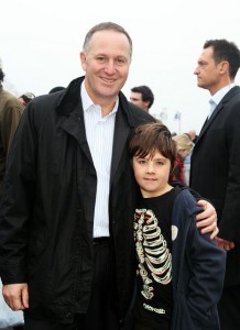 PM's EMBRACE: John Key stops to take a photo with seven-year-old Christian Stark from Tauranga. Photo: Cheryl Ward