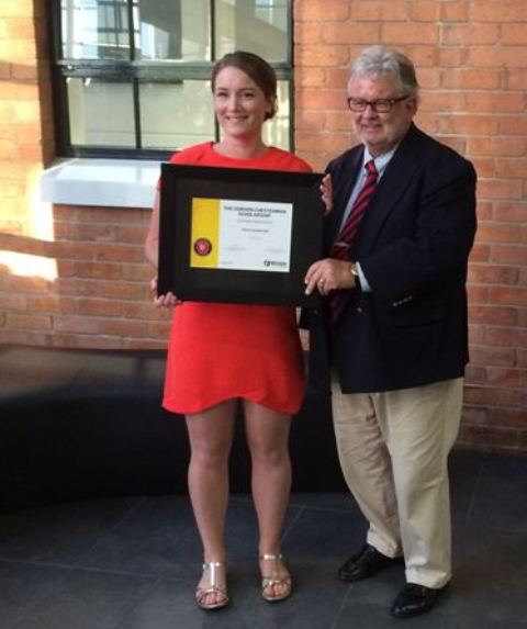 Karen McLeod and Gordon Chesterman with the School of Media Arts' top award.