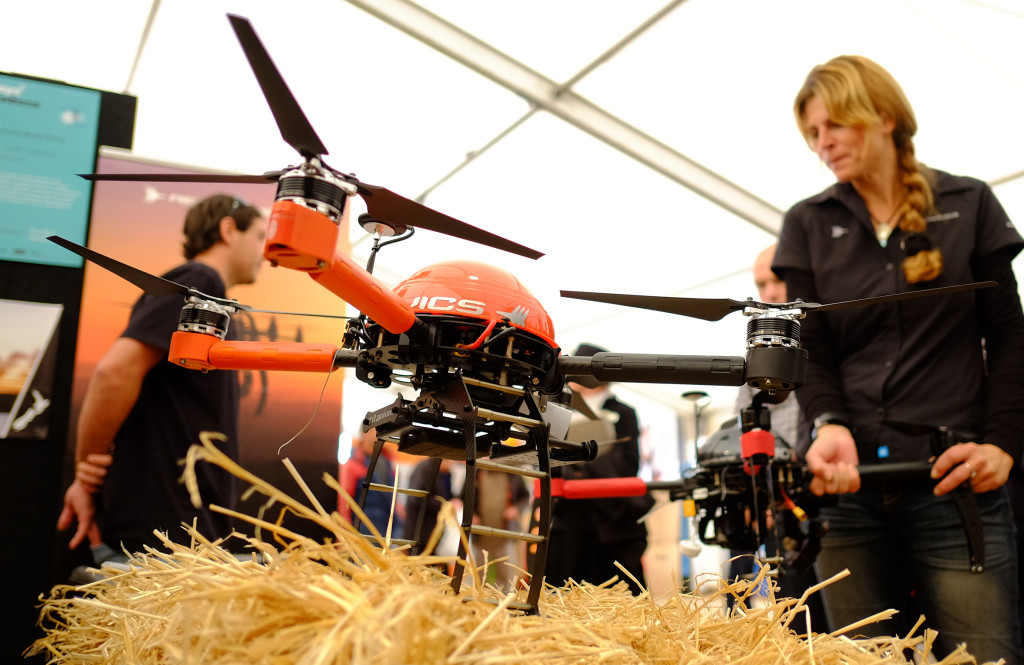 Linda Bulk with a drone in the Innovations Centre. Photo: Evan Xiao
