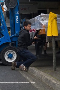 UNLOADING THE PIANO: Adrian Mann unloads the Alexander Piano outside Creative Waikato 