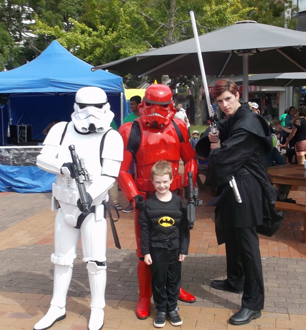MAY THE FORCE BE WITH YOU: Jayden Campbell (6) with Star Wars characters. Photo: Shontelle Cargill