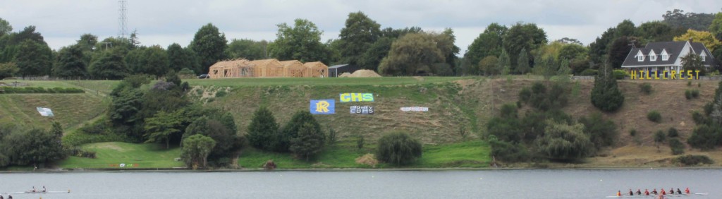 SIGNING UP: More and more schools are following the lead of Cambridge High and Hillcrest High, below, and posting banners across Lake Karapiro from the rowing. Photo: Te Ahua Maitland