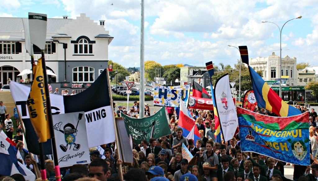 SCHOOL PRIDE: Maadi competitors march to Victoria Square.