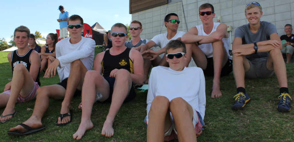 VIEW FROM THE TOP: Whakatane High School boys relax on the hill after quarter-final races. PHOTO: Haylee King.