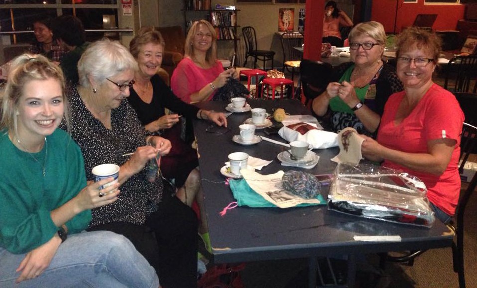 KNITTING BUNCH: Craft enthusiasts including Lily Hooker, left, enjoying their night mingling and drinking tea. Photo: Dasha Kuprienko