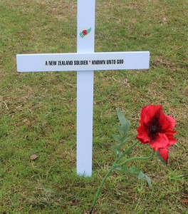 ANZAC DISPLAY: White crosses in memory of the soldiers who fought for our country. Photo by: Shontelle Cargill