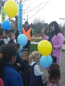 OPENING CEREMONY: Mayor Julie Hardaker speaking before the playground opening. Photo: Shontelle Cargill