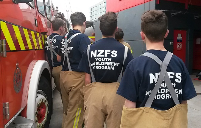 STUDENTS: Teens dressed in their fire fighter gear and ready to learn. Photo: Shontelle Cargill