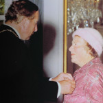 Lissaman reciving her Officer of the Order of the British Empire, for services to pottery, in the 1982 Queen's Birthday Honours. 