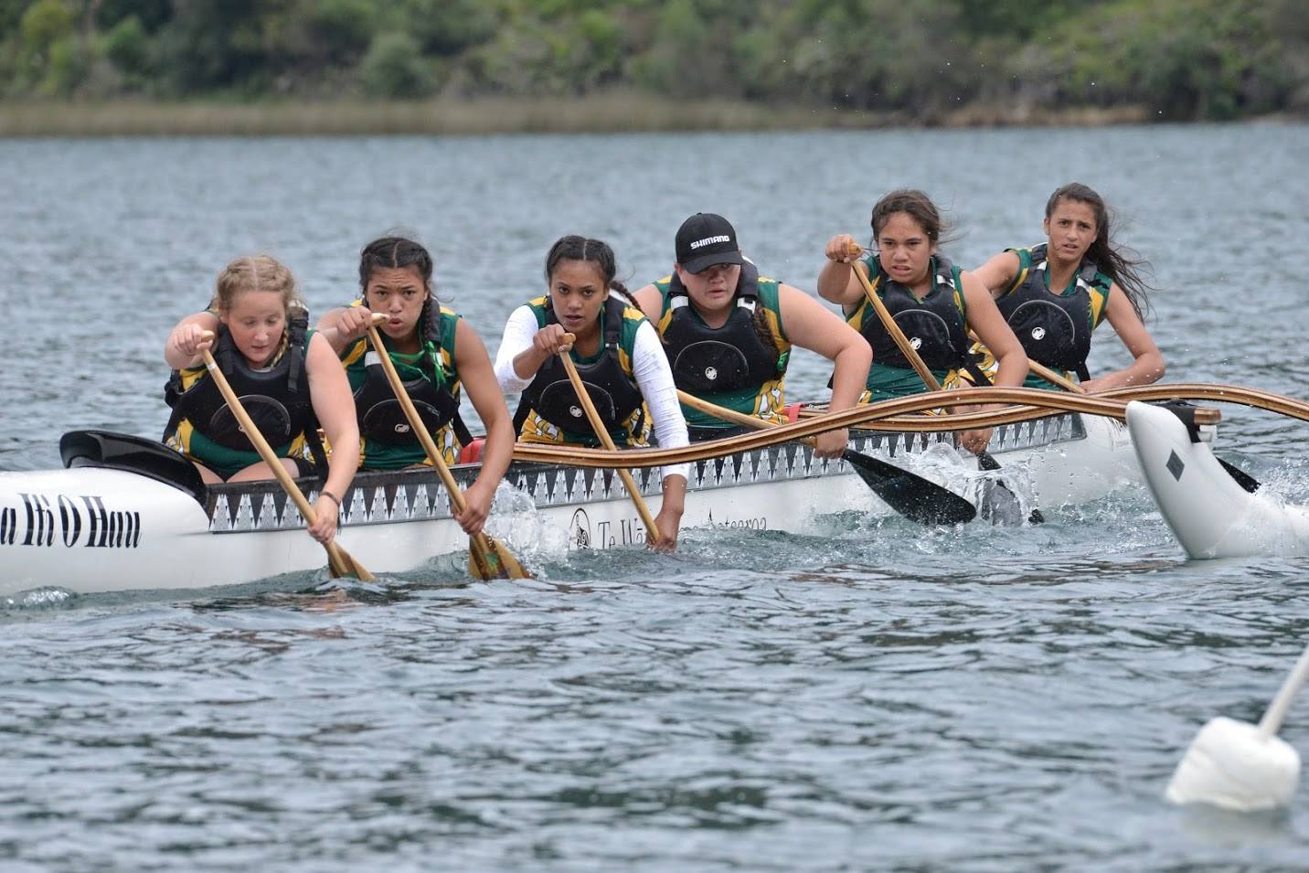 Taking To The Water: Paeroa College girls gaining their title at the 2016 Te Wānanga o Aotearoa National Secondary School Waka Ama Championships.