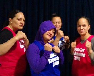 Ready for the night are, from left, corporate boxers fighting for kaumātua: Melisa Fotu, Damita Schuh, Rangitahi Pompey and Te Maia Sadler. Photo: Horiana Henderson
