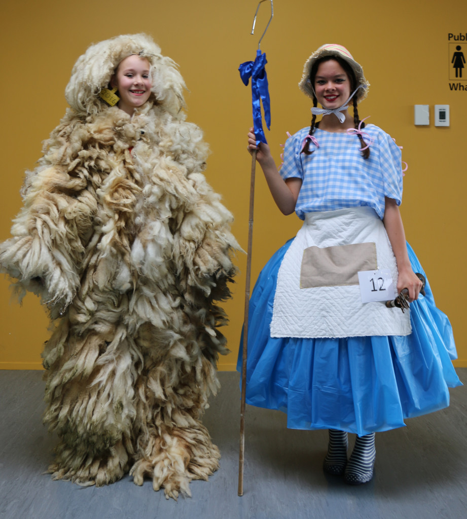 Ashlei Shaw, 12, and Briar Nichol,12, show off their creation of Little Bo Peep and her lost sheep with a Kiwi twist