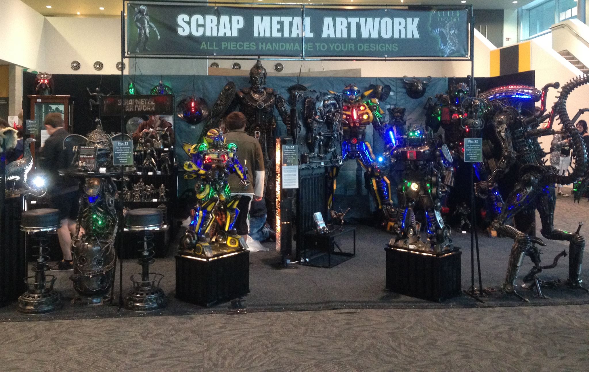 Figurines made entirely out of scrap metal, made for a popular stall at this years Auckland Armageddon Expo.