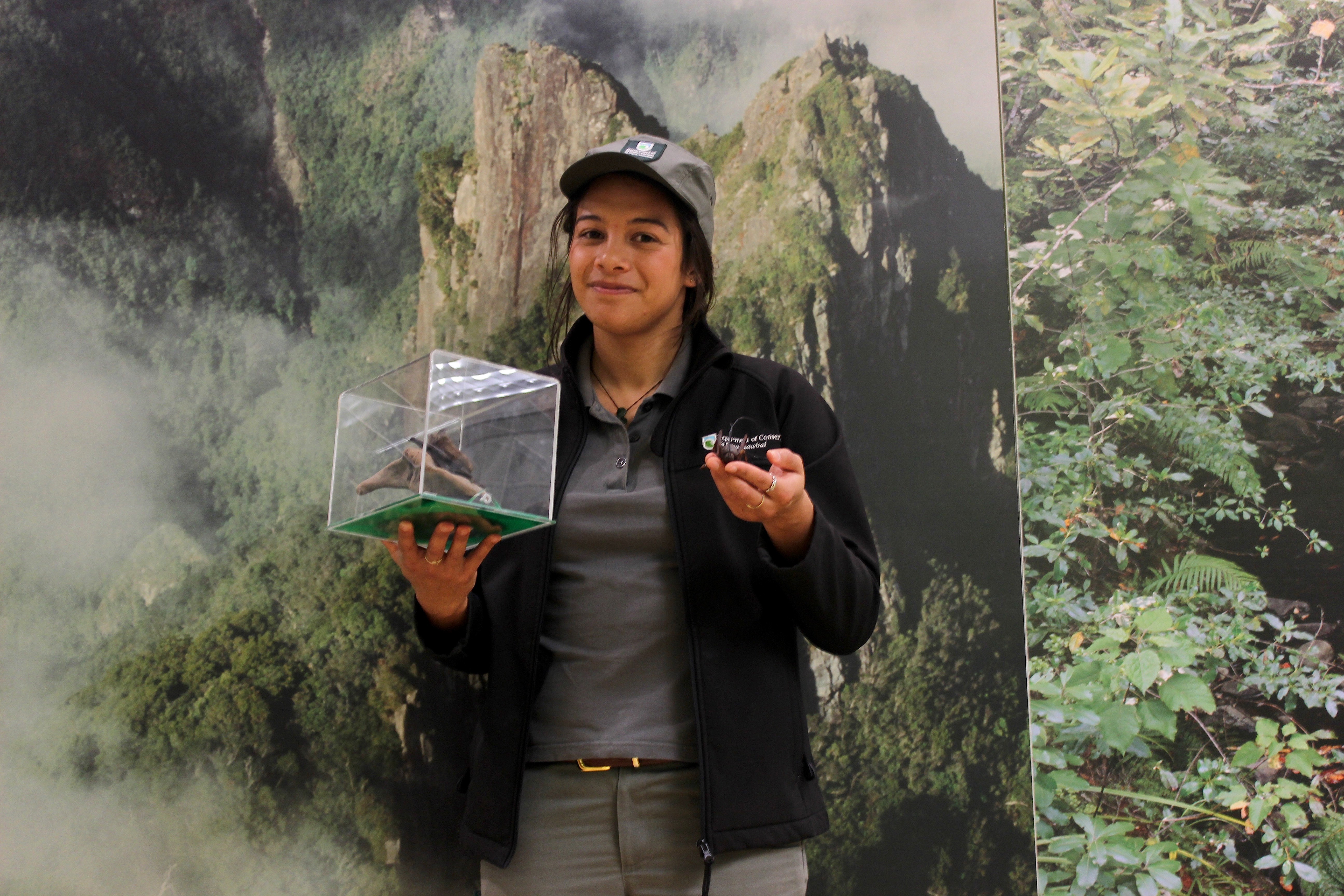 DOC community ranger Aroha Hughes showing off native wildlife. Photo: Emelyn McHardy